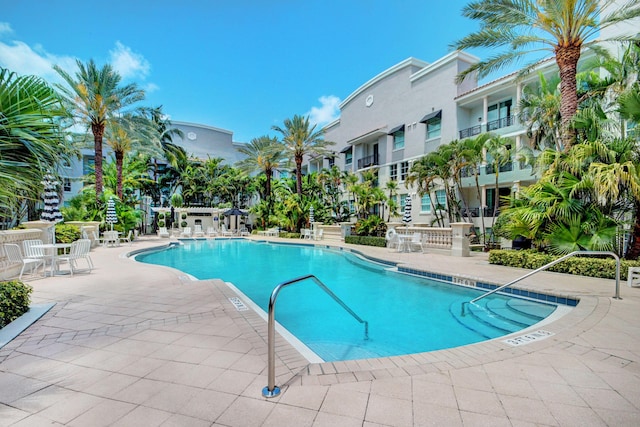 view of swimming pool with a patio