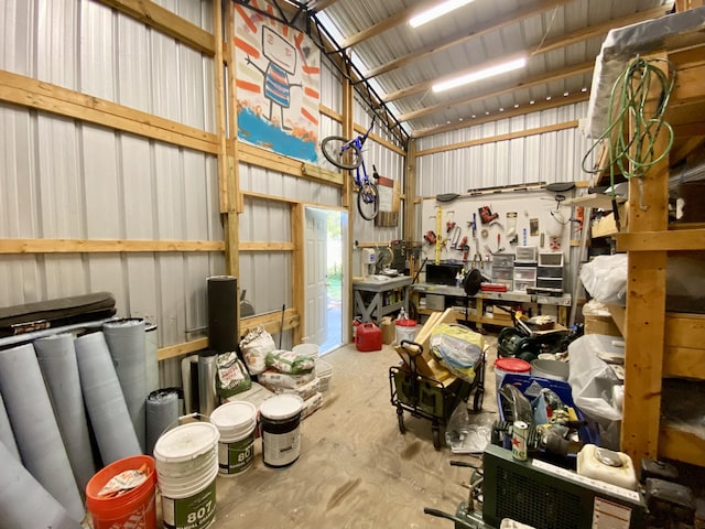 garage featuring a workshop area