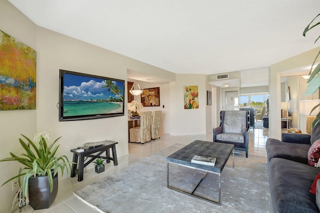 living room featuring light tile patterned floors