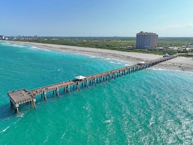 aerial view featuring a beach view and a water view