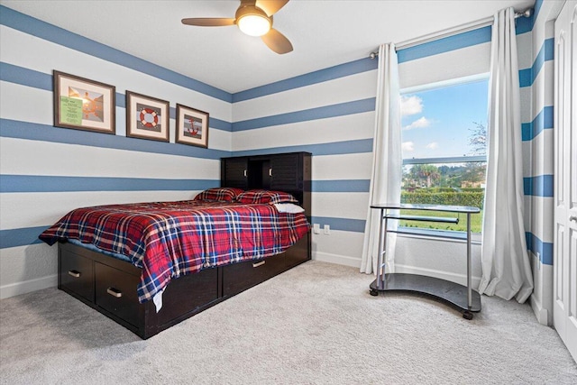 bedroom with carpet floors and ceiling fan