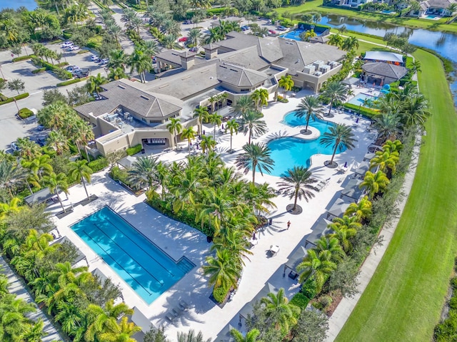 aerial view with a water view