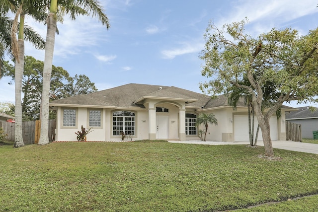 view of front facade with a garage and a front lawn