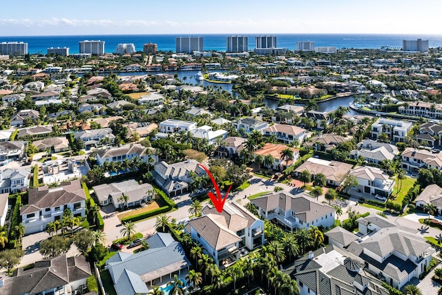 bird's eye view featuring a water view