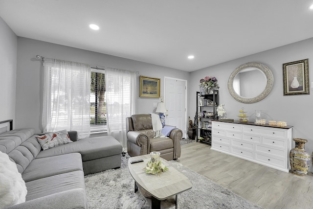 living room with light hardwood / wood-style floors