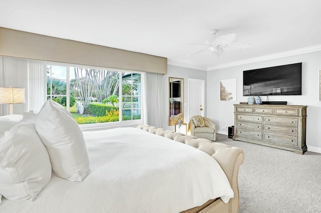 bedroom featuring ceiling fan and crown molding