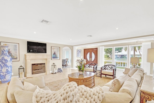 view of tiled living room