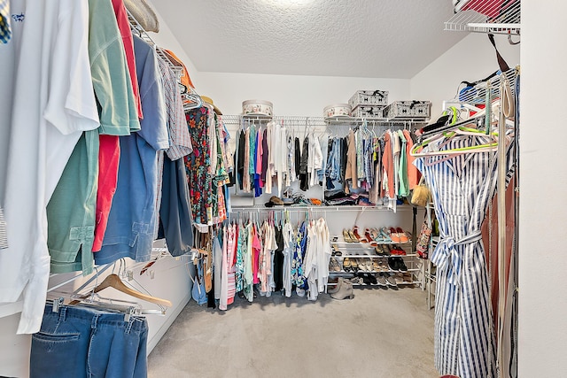 walk in closet with carpet flooring