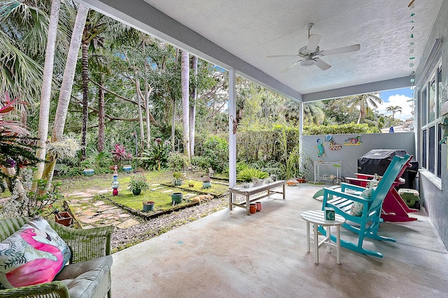 26 Princewood Ln, Palm Beach Gardens, FL 33410 - fenced backyard featuring ceiling fan and a patio