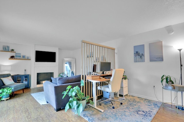 home office with hardwood / wood-style flooring