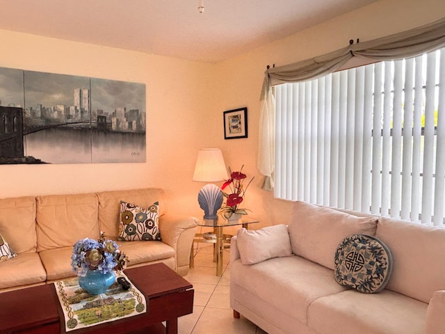 living room featuring tile patterned flooring