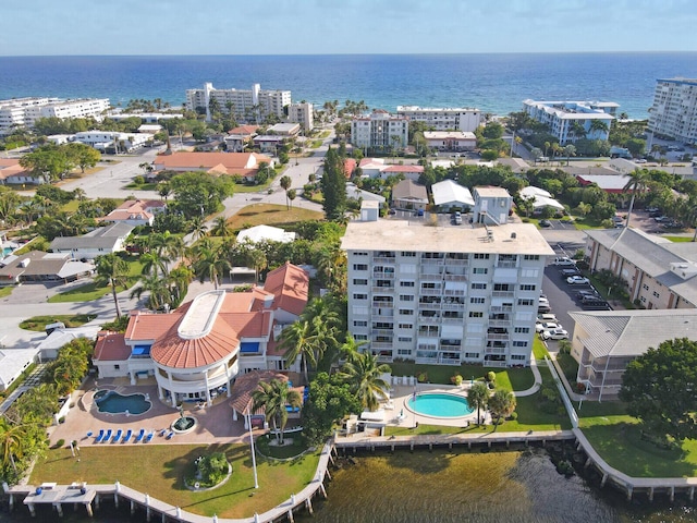 aerial view with a water view