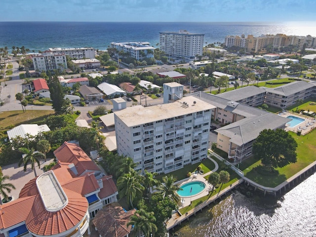 aerial view with a water view