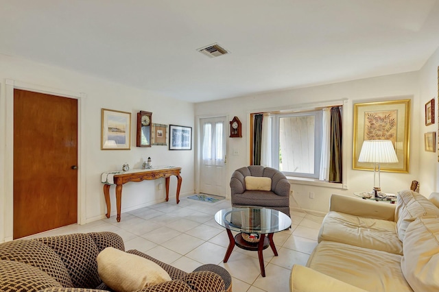 living room featuring light tile patterned floors