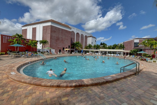 view of swimming pool with a patio