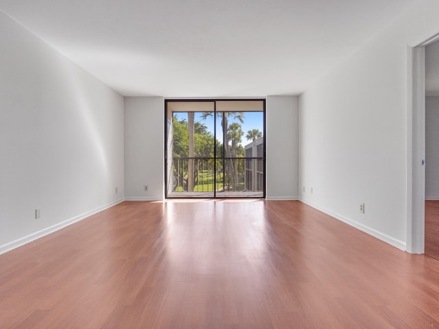 spare room featuring a wall of windows and light wood-type flooring