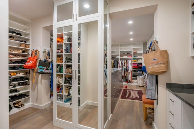 spacious closet featuring light hardwood / wood-style flooring