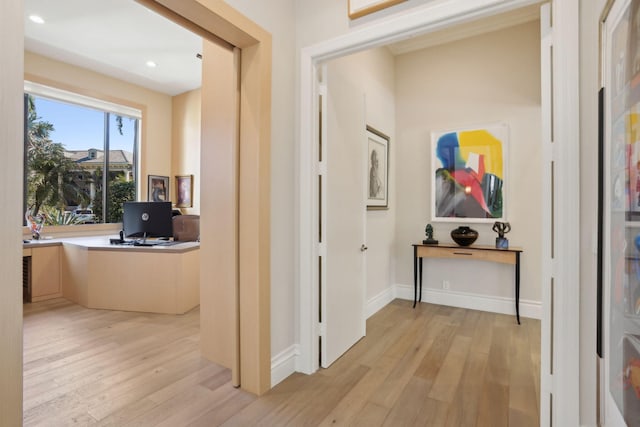 corridor featuring light wood-type flooring