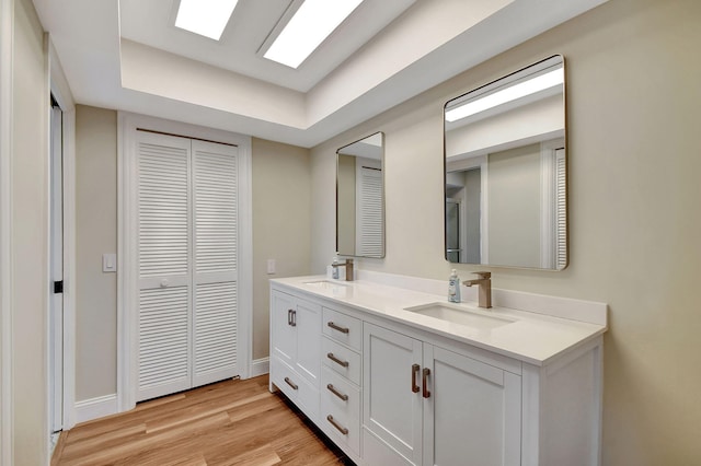 bathroom with vanity and hardwood / wood-style floors