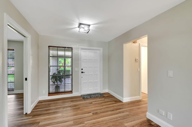 entrance foyer with plenty of natural light and light hardwood / wood-style flooring