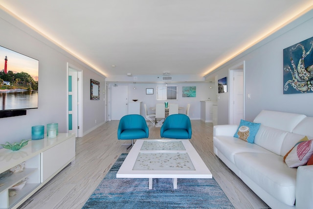 living room featuring light wood-type flooring