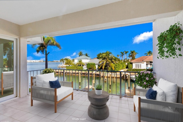 view of patio / terrace with a water view