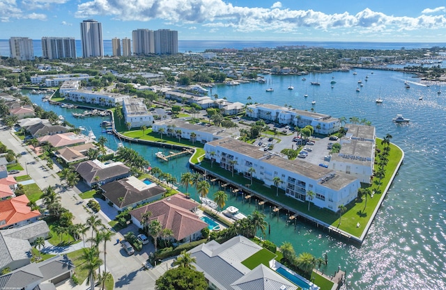 aerial view featuring a water view