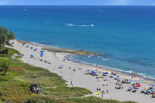 property view of water featuring a view of the beach