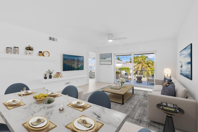 living room featuring ceiling fan