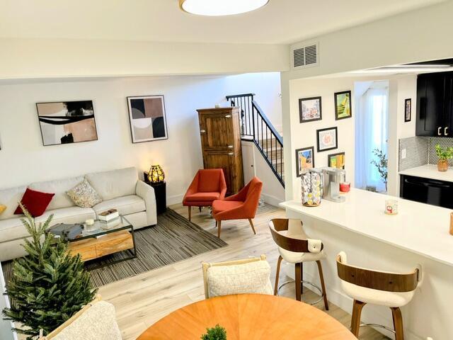 living room with light hardwood / wood-style floors