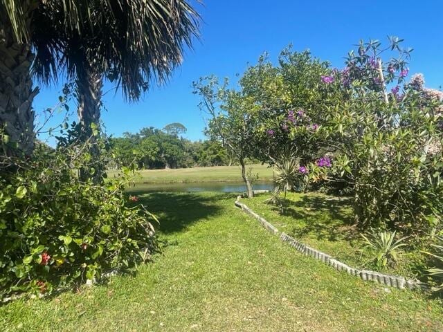 view of yard with a water view