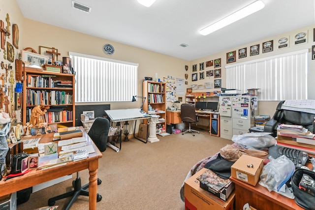 view of carpeted office space