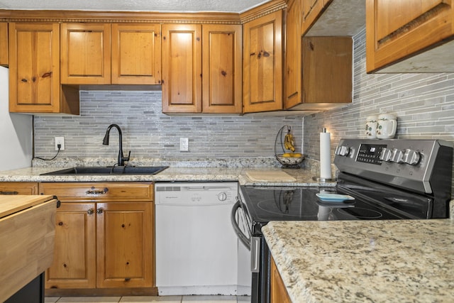 kitchen featuring dishwasher, sink, tasteful backsplash, and electric stove