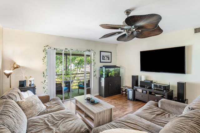 1124 NW 13th St Unit 218A, Boca Raton, FL 33486 - living room featuring wood finished floors and ceiling fan