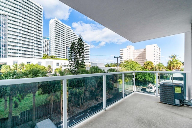 balcony featuring central air condition unit