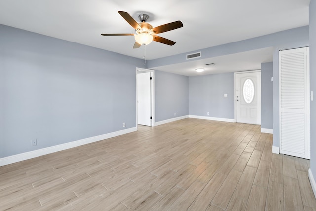 interior space featuring ceiling fan and light hardwood / wood-style floors