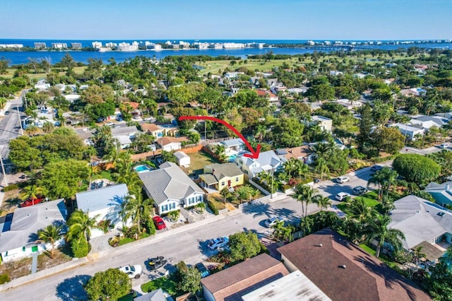 bird's eye view featuring a water view