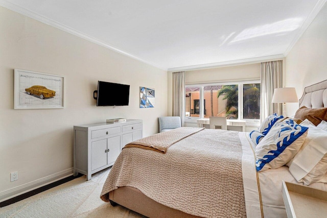 bedroom with ornamental molding