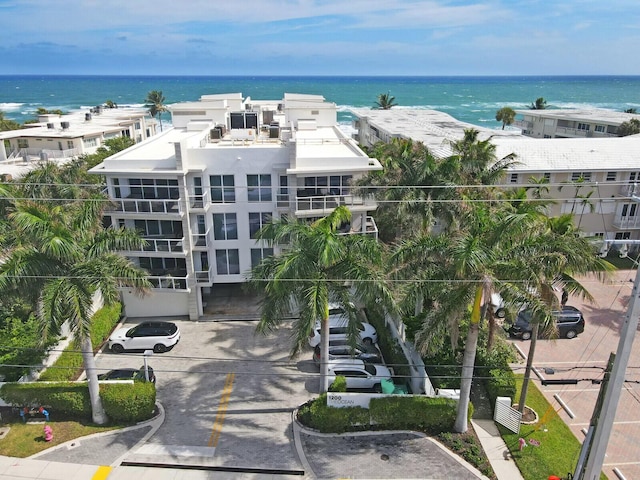 exterior space with a water view