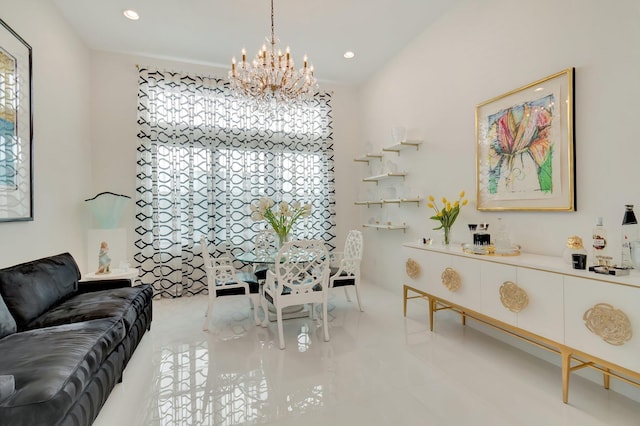 sitting room featuring a notable chandelier