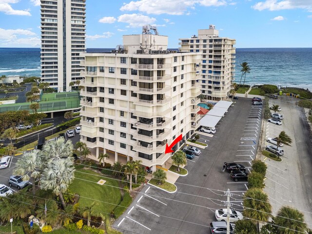 view of building exterior with a water view