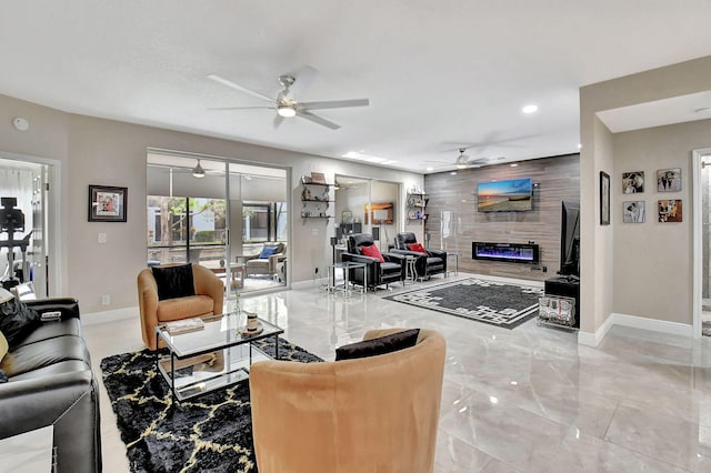 living room featuring ceiling fan