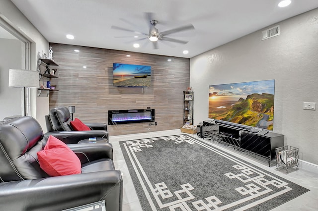 living room with ceiling fan