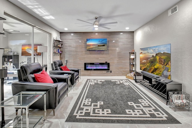 living room with ceiling fan