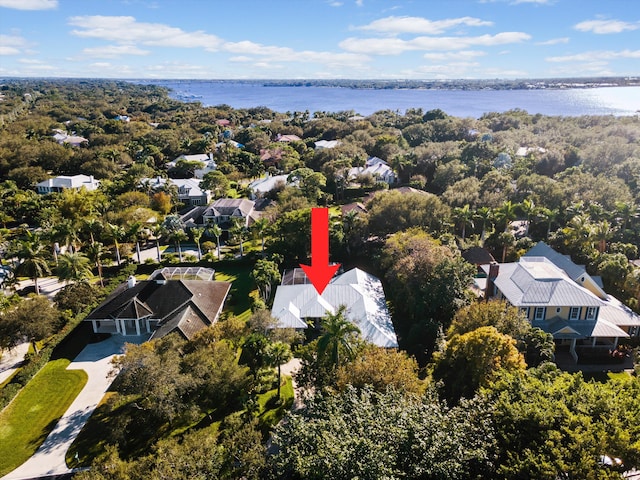 bird's eye view featuring a water view