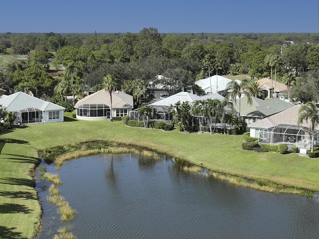 aerial view with a water view