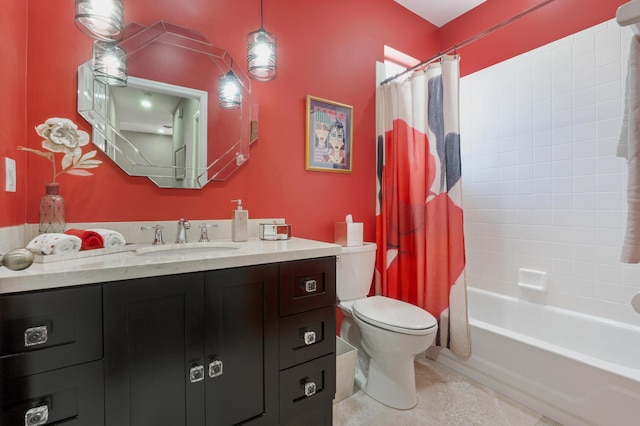 full bathroom featuring vanity, toilet, tile patterned floors, and shower / bath combo with shower curtain