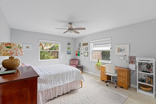 bedroom featuring ceiling fan