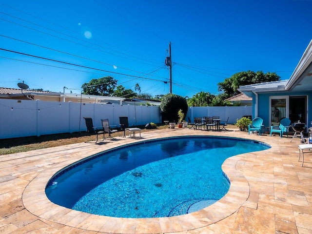 view of swimming pool with a patio area