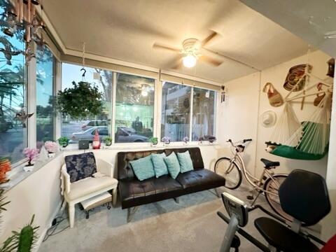 sunroom / solarium featuring a wealth of natural light and ceiling fan